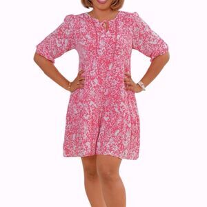 NWT Marissa Olivia Floral Balloon Sleeve Dress Pink White Medium